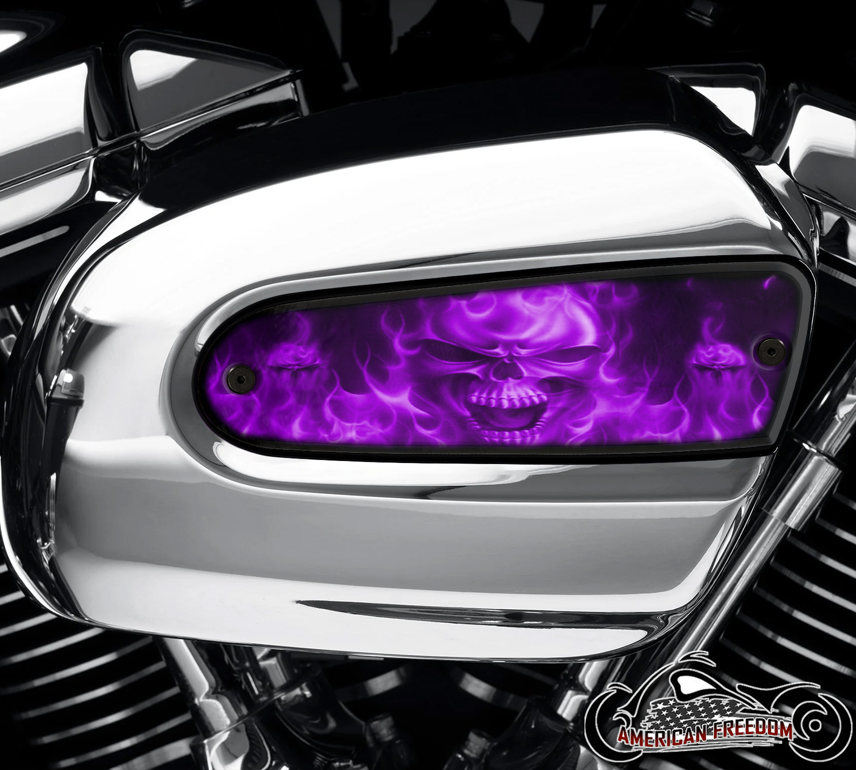 Harley Davidson Wedge Air Cleaner Insert - Purple Flame Skull